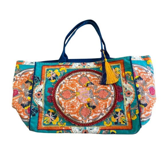 Debbie Katz Boho Floral Tote Bag With Tassel Accent By Debbie Katz - Picture 1 of 12